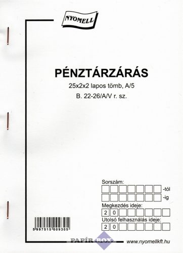 B.22-26/A/V Pénztárzárás A/5 25x2x2 önátírós