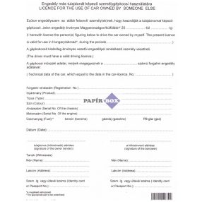   B.Váll.345/V Engedély más tulajdonát képező személygépkocsi használatára