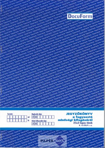B.13-233/V Jegyzőkönyv a fogyasztó minőségi kifogásáról, A/4