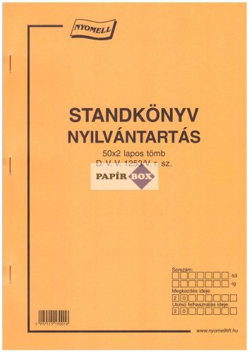 D.VV.1253/V Standkönyv nyilvántartás A/4 50x2 példányos