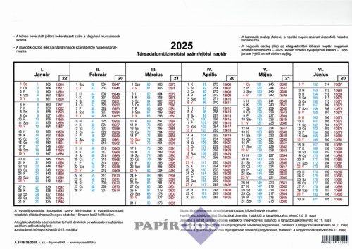 A.3516-38 TB számfejtési naptár 2025.