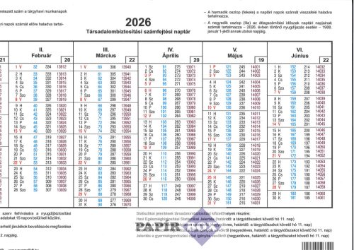A.3516-38 TB számfejtési naptár 2026.