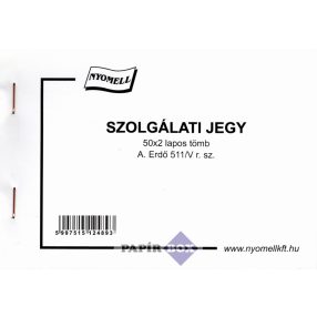 A.ERDŐ 511/V Szolgálati jegy, A/6, fekvő, 50x2 lapos