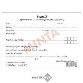   A.3510-65 Beutaló szakrendelésre (konzílium) felülvéleményezésre, A/5, fekvő