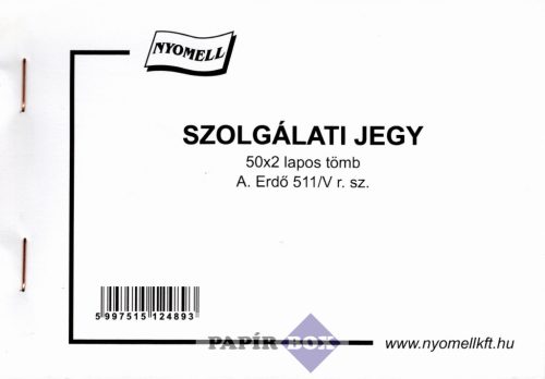 A.ERDŐ 511/V Szolgálati jegy, A/6, fekvő, 50x2 lapos