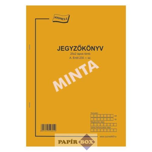 A.ERDŐ 230/V Jegyzőkönyv, A/4, 25x2 lapos