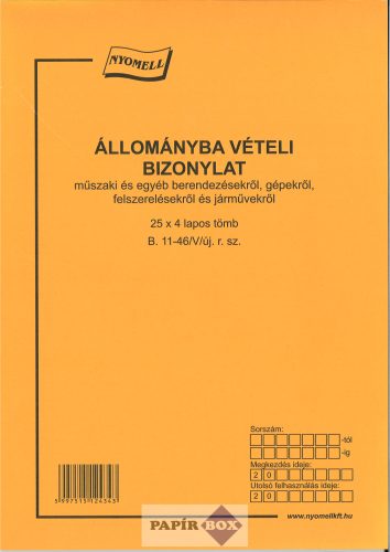 B.11-46/V/új Állománybavételi bizonylat A/4