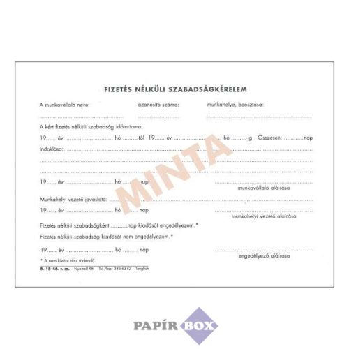 B.18-46 Fizetés nélküli szabadságkérelem