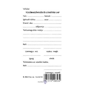   B.3922-11/a Túlóraigénylési és utasítási lap, 50 lapos