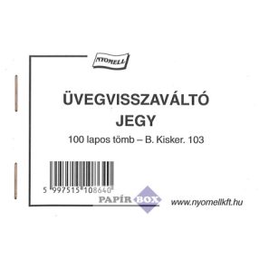 B.Kisker.103 Üvegvisszaváltó jegy, 100 lapos, A/7