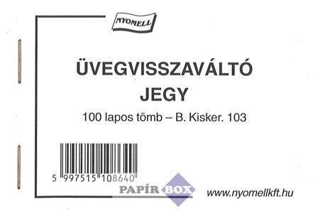 B.Kisker.103 Üvegvisszaváltó jegy, 100 lapos, A/7