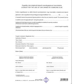   B.Váll.345/V Engedély más tulajdonát képező személygépkocsi használatára