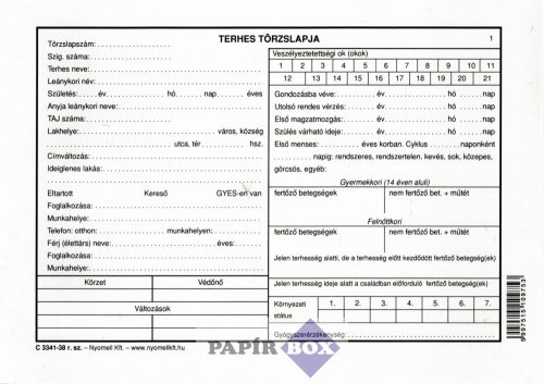 C.3341-38 Terhes törzslapja, fekvő, A/5