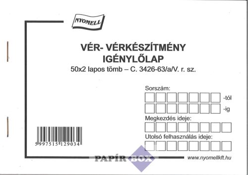 C.3426-63/A/V Vér- és vérkészítmény igénylőlap, A/6