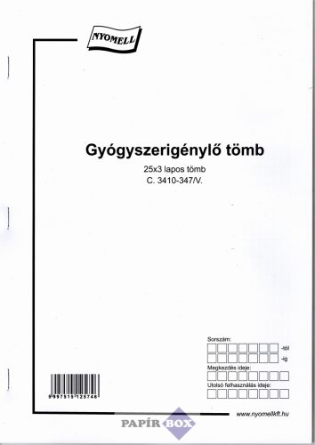 C.3410-347/V Gyógyszerigénylő tömb 25X3, A/4