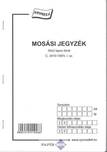C.3410-109/V Mosási jegyzék 50x2 A/5