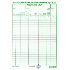   D. 13-77 Szigorú számadású nyomtatványok munkahelyi (tételes) nyilvántartó lapja, A/4
