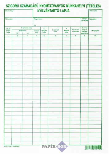 D. 13-77 Szigorú számadású nyomtatványok munkahelyi (tételes) nyilvántartó lapja, A/4