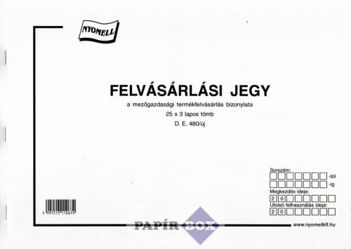 D.E.480/új/V Felvásárlási jegy A/4 25x3