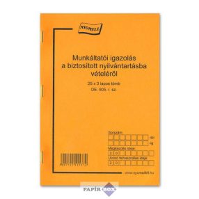   D.E.905/V Munkáltatói igazolás a biztosított nyílvántartásba vételéről