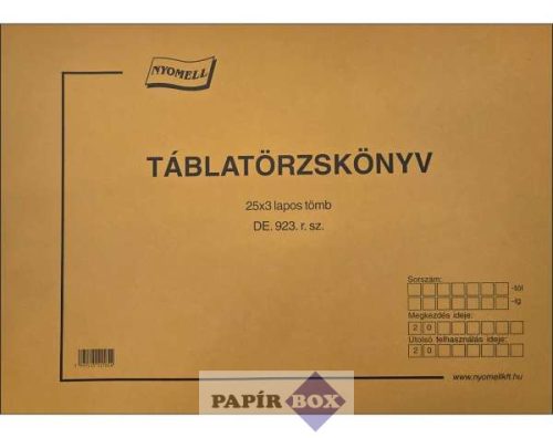 D.E.923/V Táblatörzskönyv, A/3, 25x3 példányos