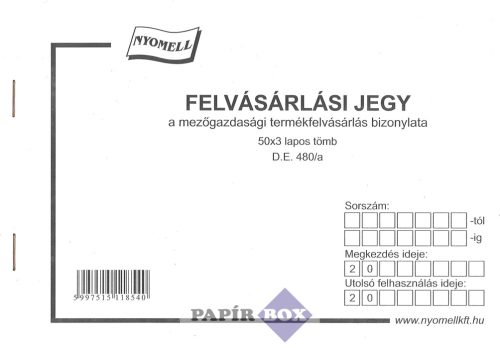 D.E.480/A/V Felvásárlási jegy A/5 50x3pld