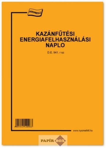 D.E.941 Kazánfűtési Energiafelhasználási Napló 24 oldal+borító, A/4