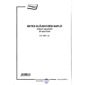 D.E. 966 Betegelőjegyzési napló, A/4, 26 lapos
