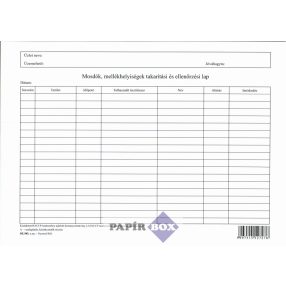   D.E 985 Mosdók, mellékhelyiségek takarítási és ellenőrzési lapja