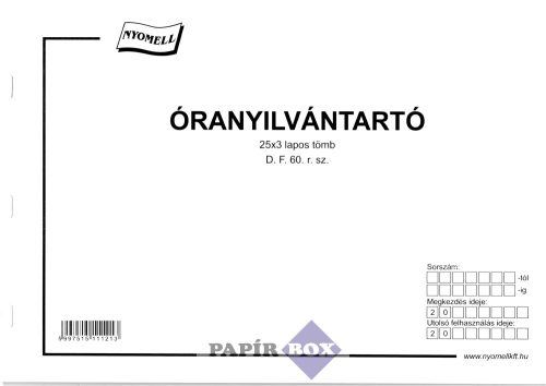 D.F.60/V Óranyílvántartó A/4, 25x3 példányos