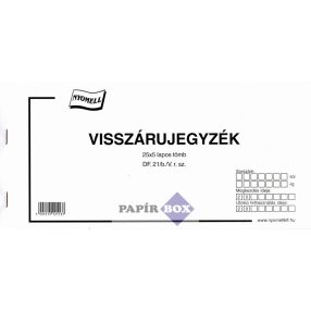 D.F.21/B/V Visszárujegyzék, 25x5 példányos
