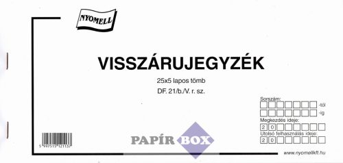 D.F.21/B/V Visszárujegyzék, 25x5 példányos