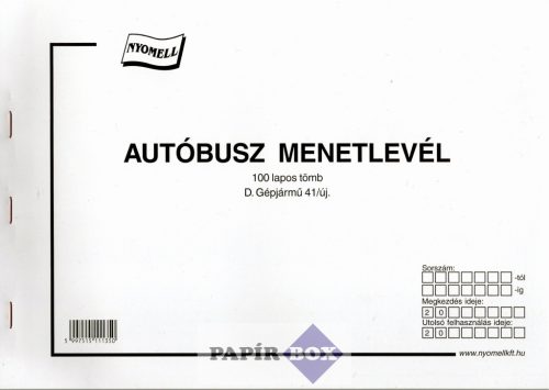 D.Gépjármű 41/új Autóbusz menetlevél 100 lap/tömb