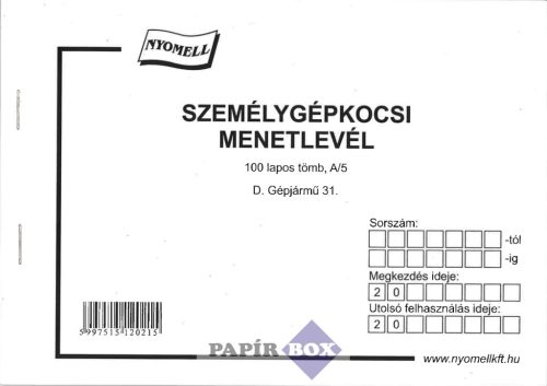 D.Gépjármű 31. menetlevél szgk. A/5