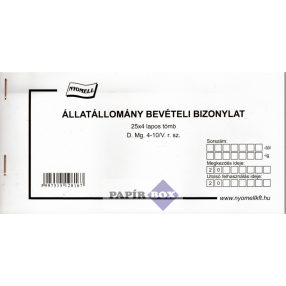   D.MG. 4-10/V  Állatállomány bevételi bizonylat, 25X4 példányos