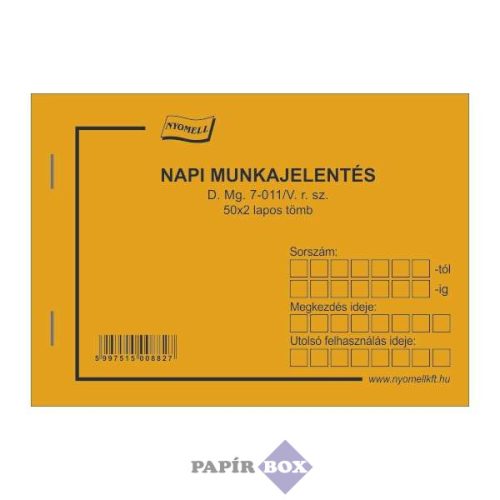D.MG.7-011/V Napi munkajelentés, A/6, 50x2 lapos