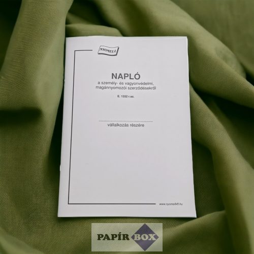 E.1332 Napló Személy - és Vagyonvédelmi, Magánnyomozói Szerződésekről