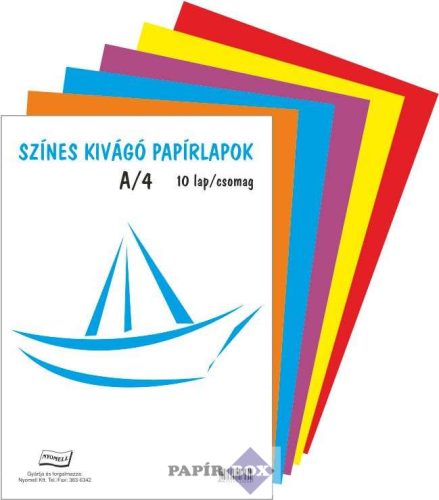 Színes kivágó papírlapok A/4, 10 lap/csg