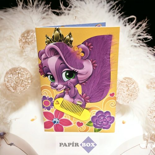 Születésnapi képeslap, fésülhető, ajándék fésűvel, Aranyhaj
