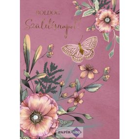 Zenélő képeslap, Szülinapos, lepkés, lila