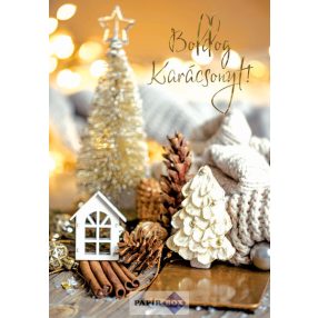 Képeslap, karácsony, Fahéj házikóval