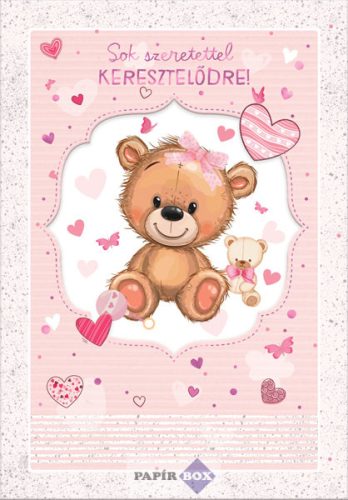 Képeslap, keresztelő, macis, kislány