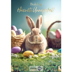 Képeslap, Húsvét, Cuki barna nyuszi