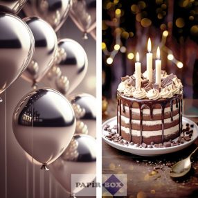3D-s képeslap, Születésnap, Metál lufik tortával