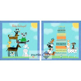 3D-s képeslap, Születésnap, Kutya, cica, torta