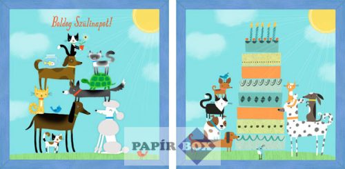 3D-s képeslap, Születésnap, Kutya, cica, torta