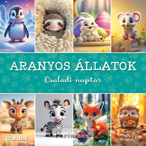 Falinaptár 2026., Családi tervező naptár, Aranyos állatok