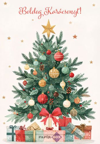 Képeslap, Karácsony, Zöld fenyő