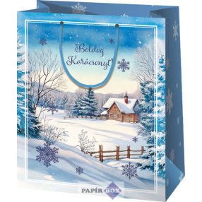 Dísztasak, nagy, karácsonyi, Havas táj házzal