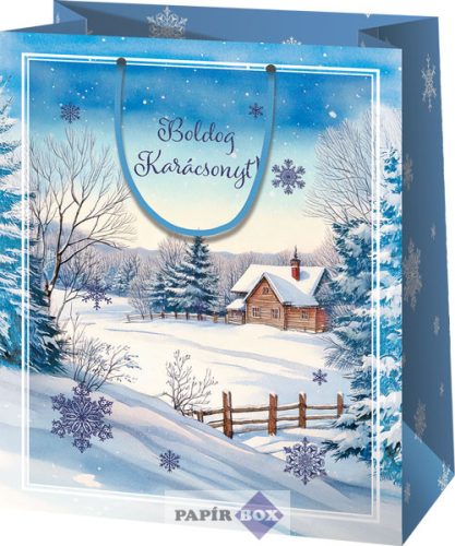 Dísztasak, nagy, karácsonyi, Havas táj házzal